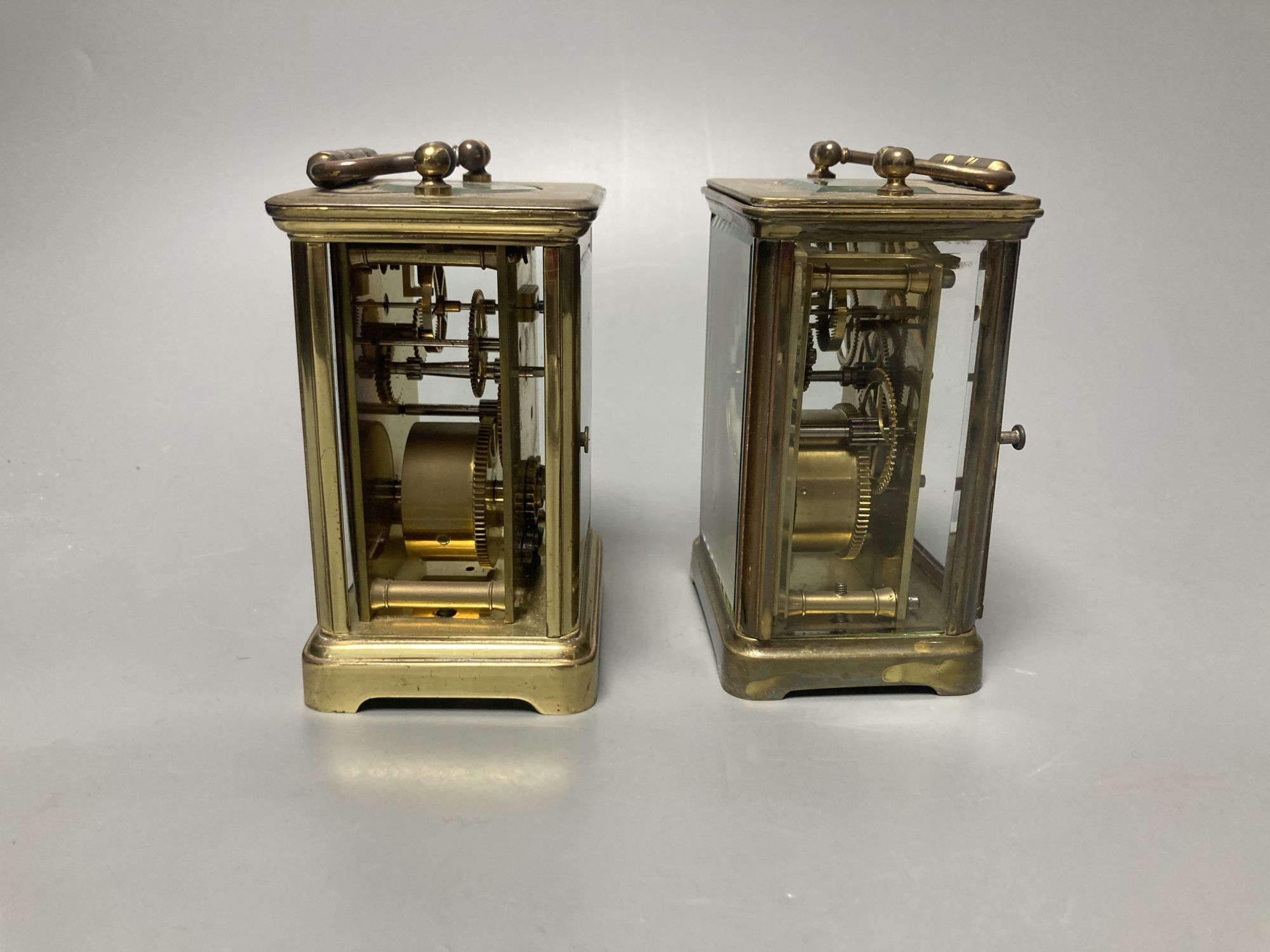 Two brass carriage timepieces, height 11cm